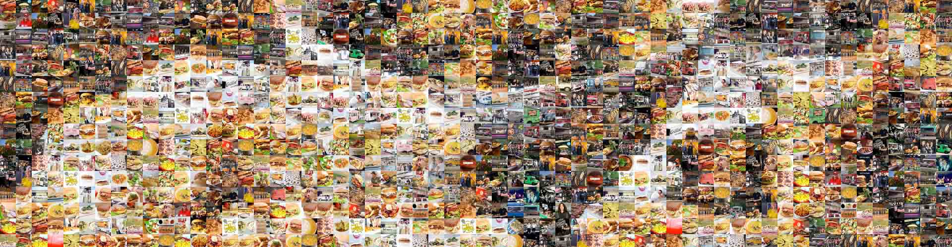 Catering-Szene dargestellt mit einer Collage aus vielen Foodtruck-Impressionen